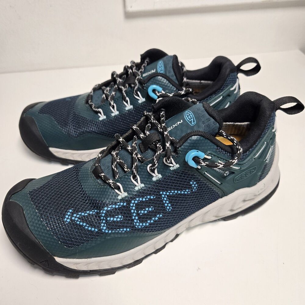 KEEN NXIS Evo Womens 8 Waterproof Hiking Shoes Sea Moss Ipanema Blue Sneaker